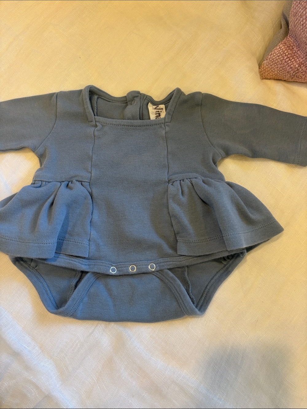 kate quinn Blue Long-Sleeve Peplum Onesie